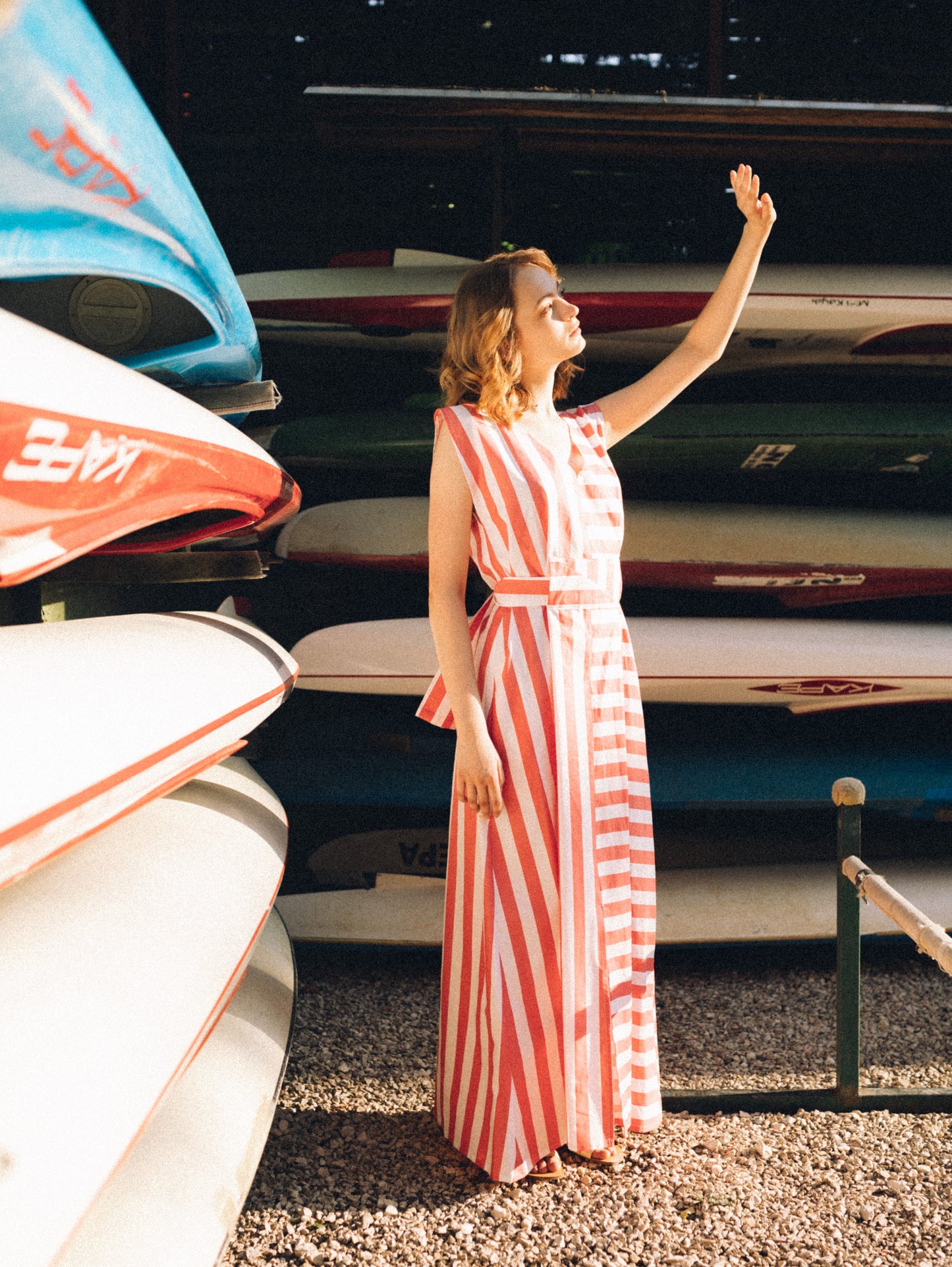 ZW salmon-white striped maxi dress