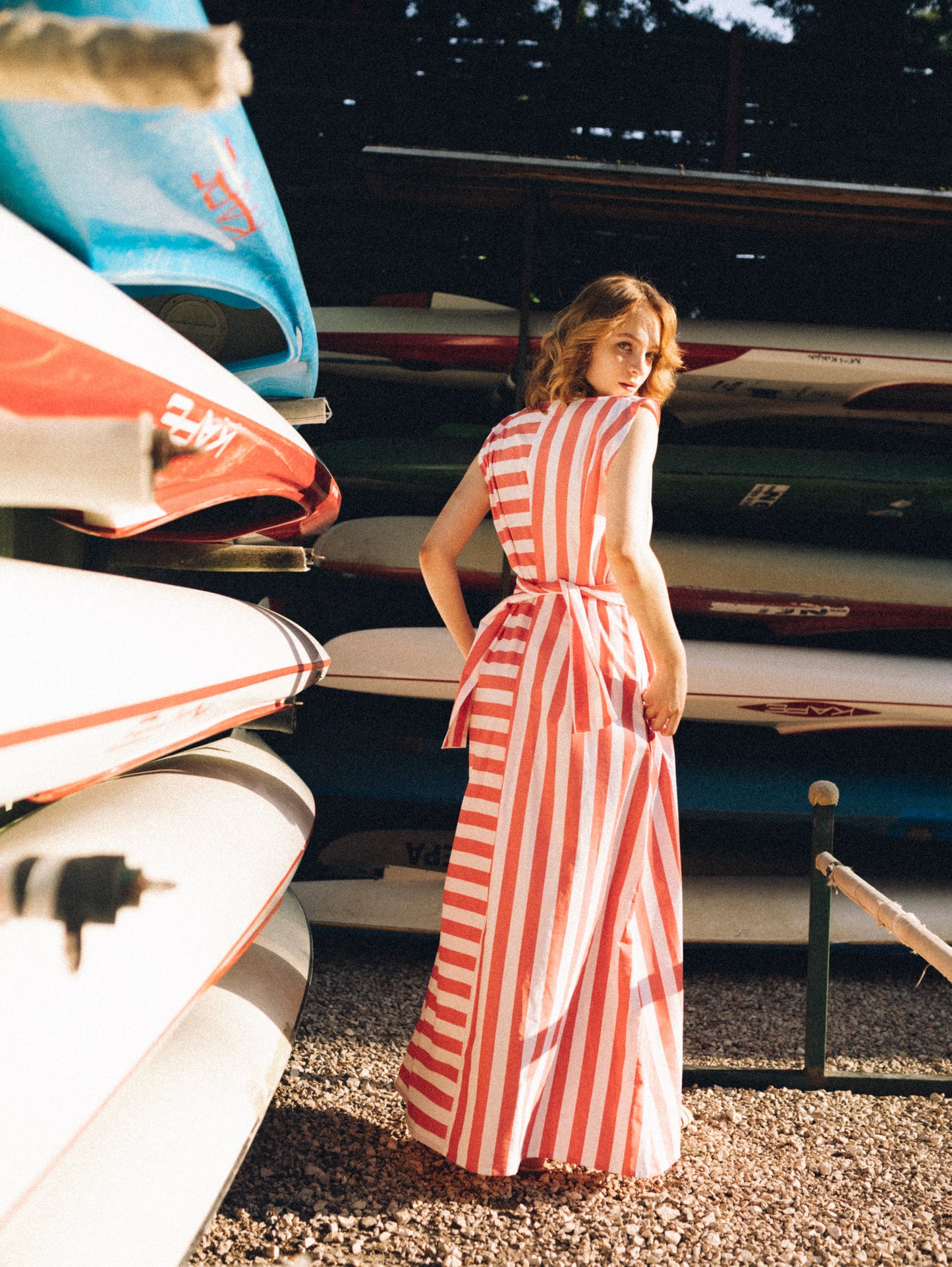 ZW salmon-white striped maxi dress