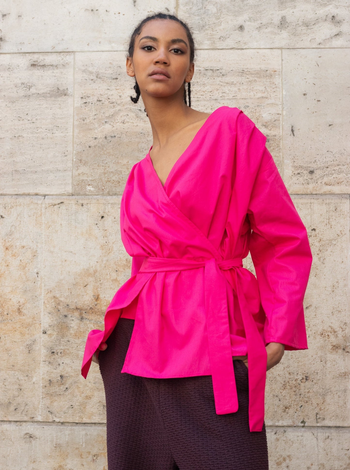ZW pink asymmetric women's top