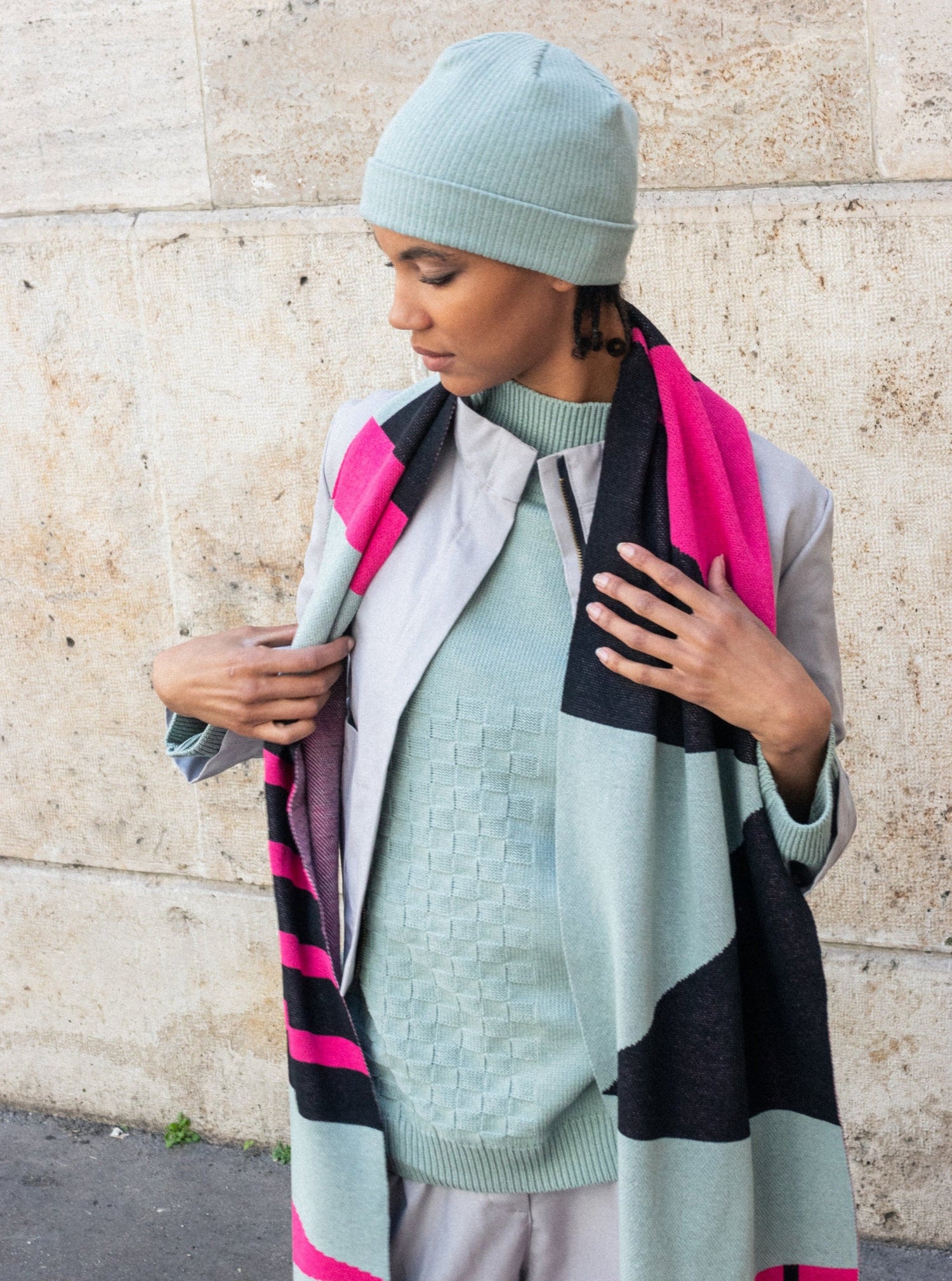 Mint knitted cap