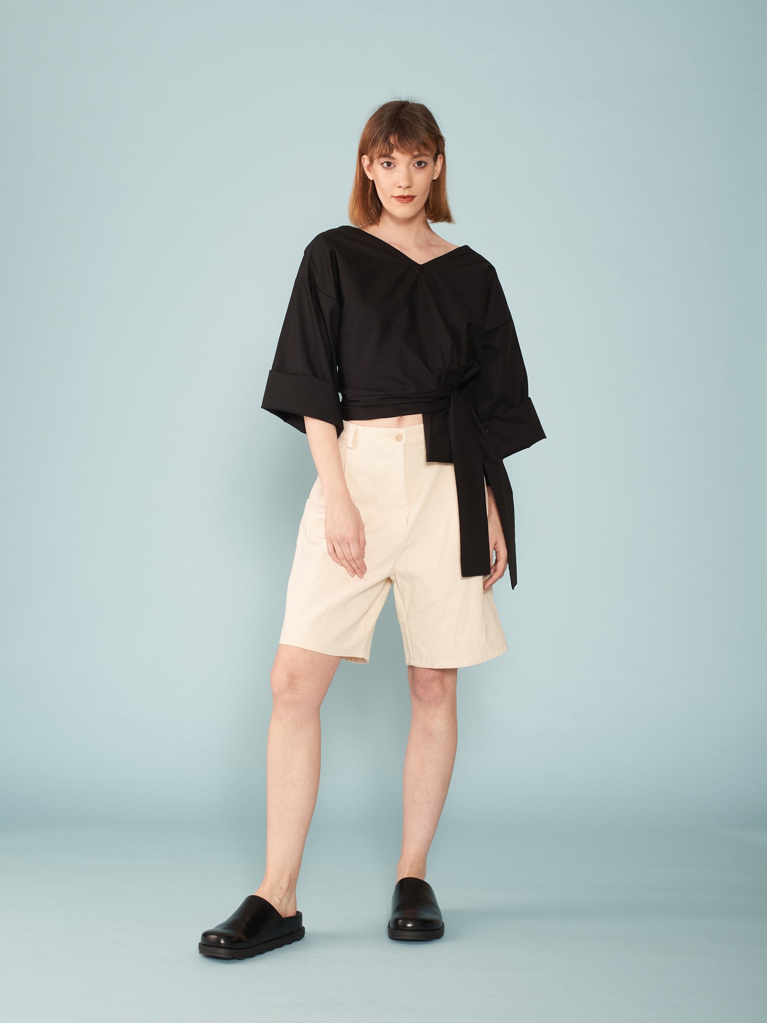 ZW black V-neck tie women's top