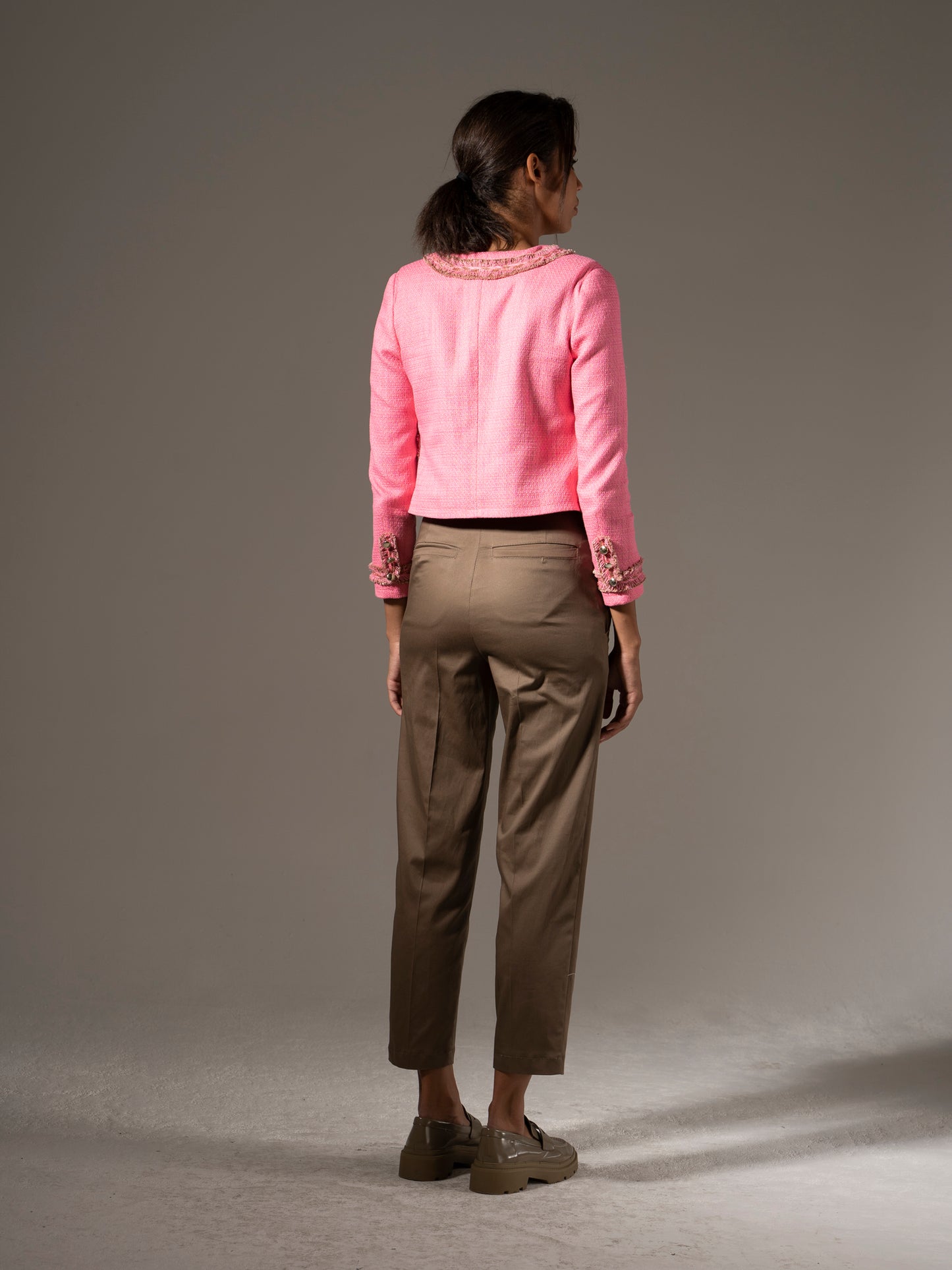 Taupe iron-on trousers for women