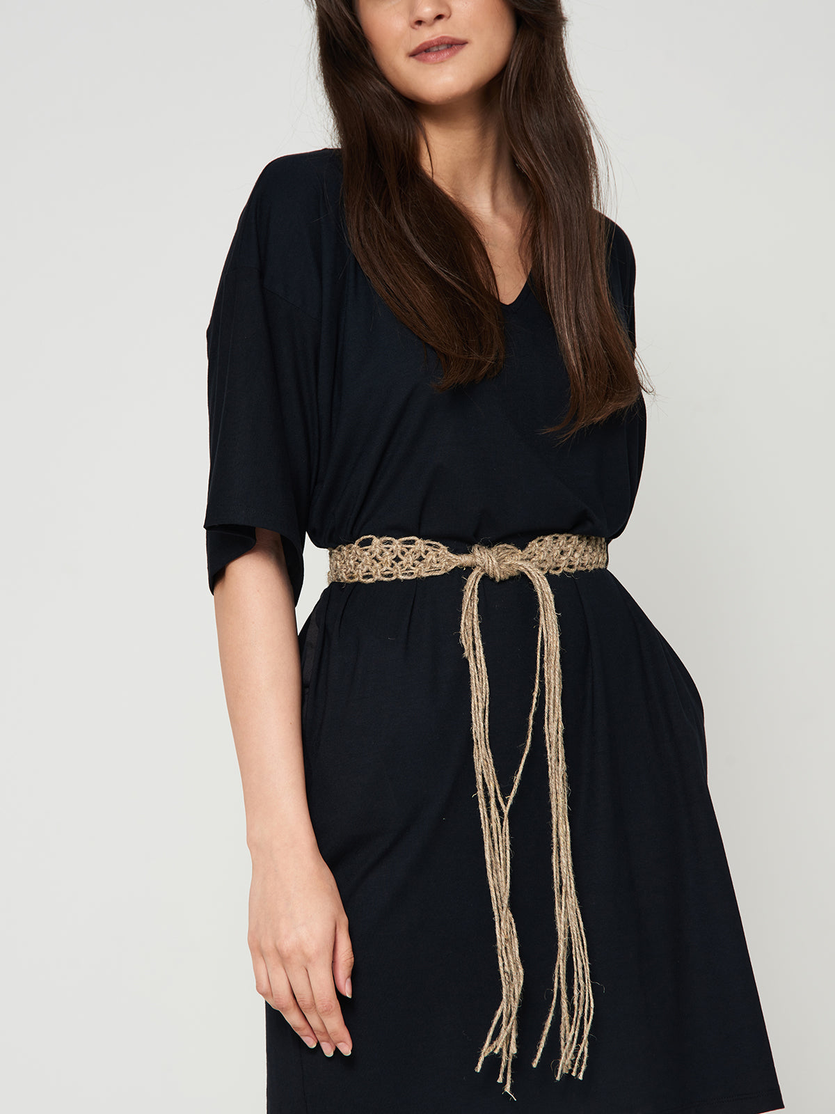 Wide macrame hemp belt