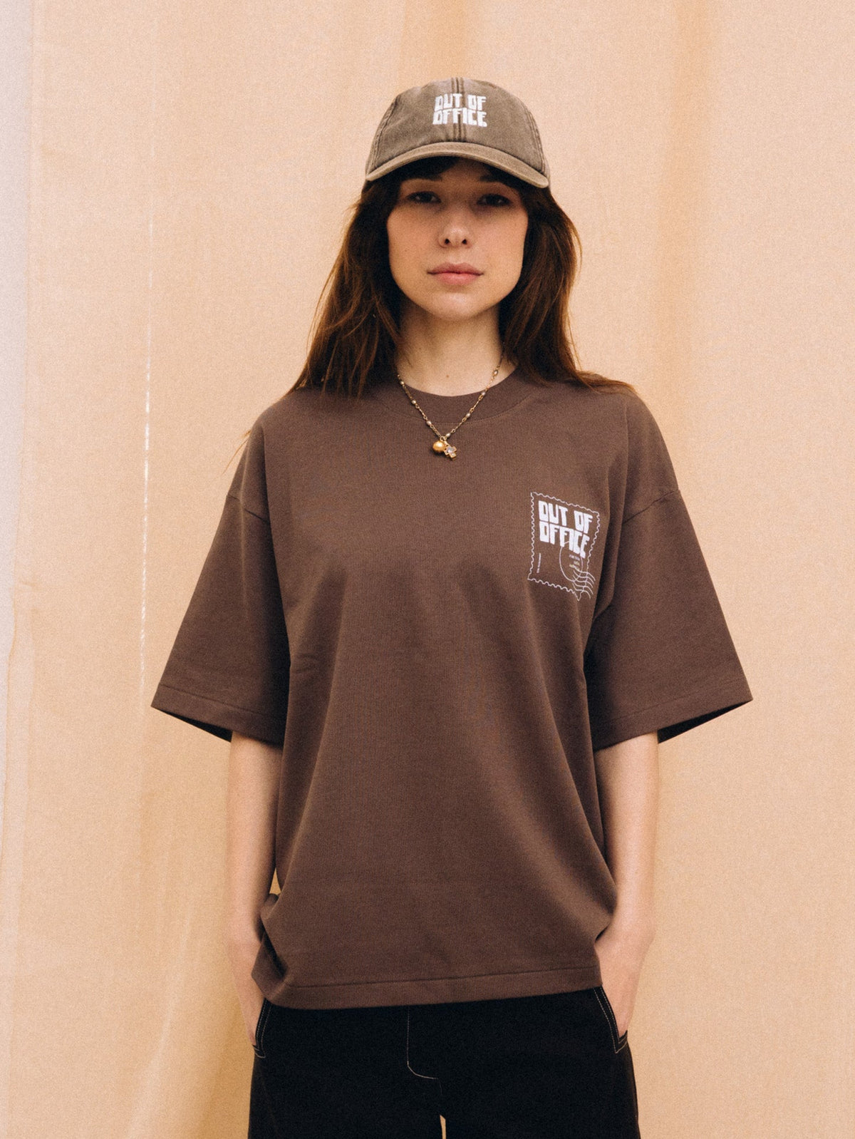 Out of Office brown oversized women's t-shirt