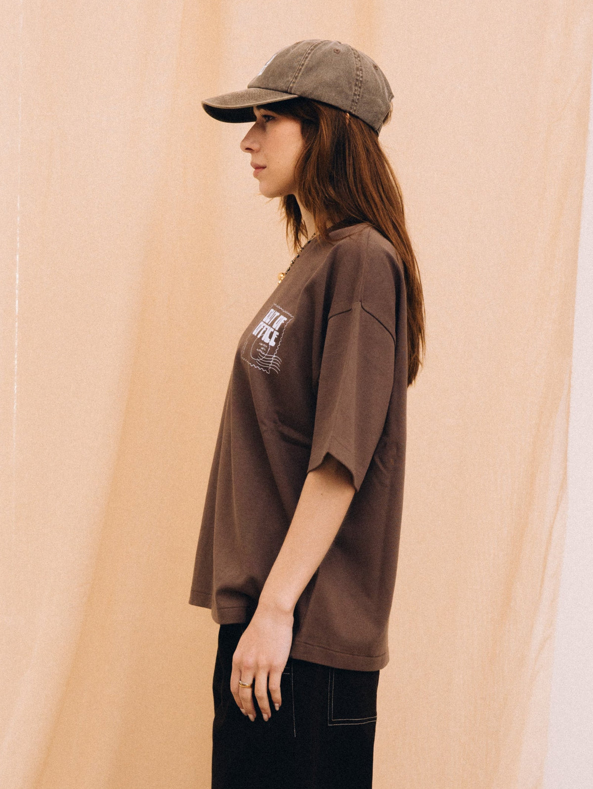 Out of Office brown oversized women's t-shirt