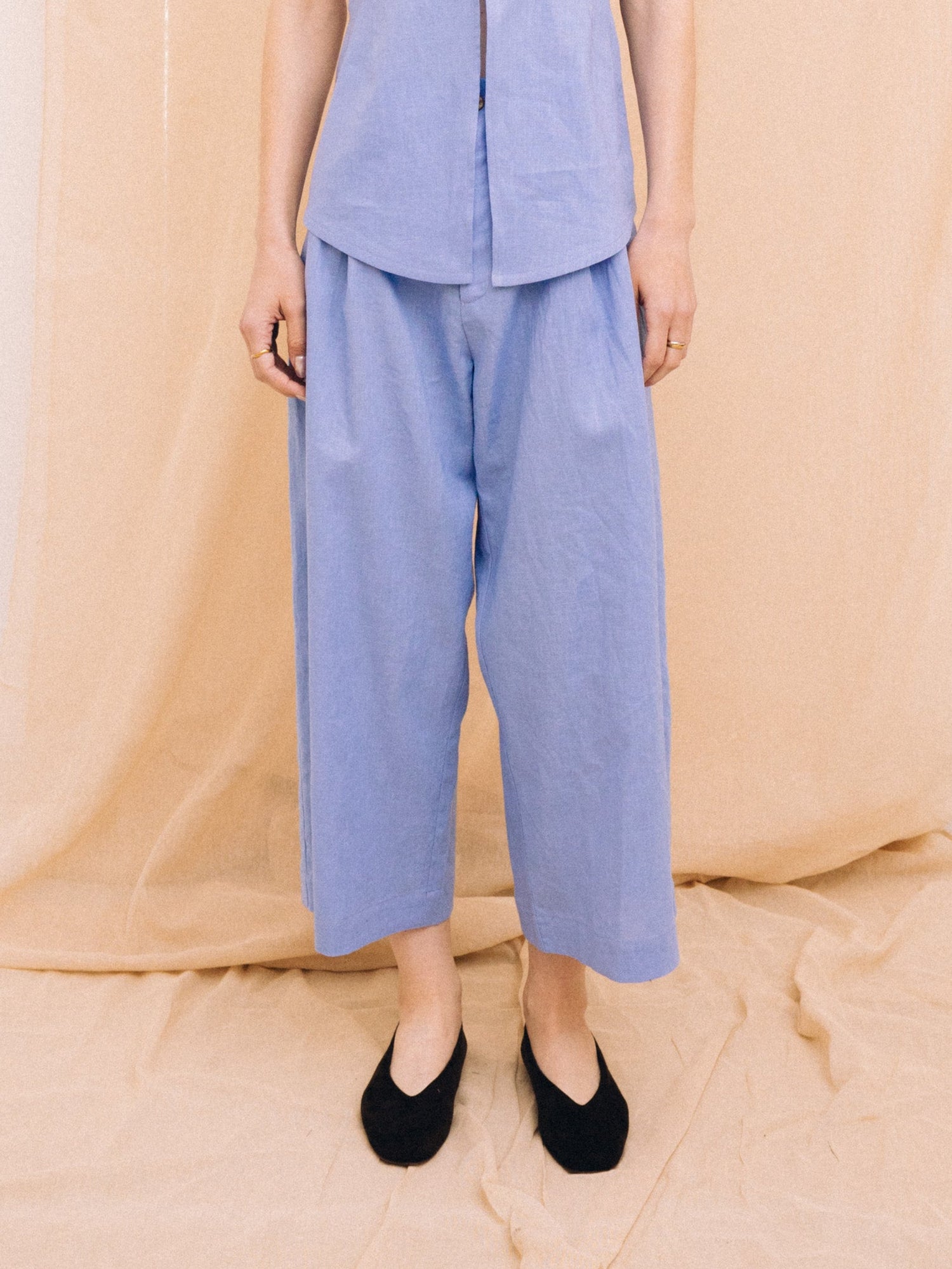 Purple linen women's culotte trousers