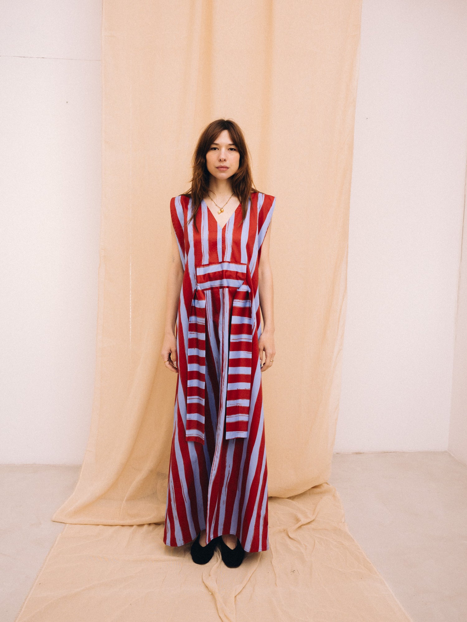 ZW purple-brown striped maxi dress