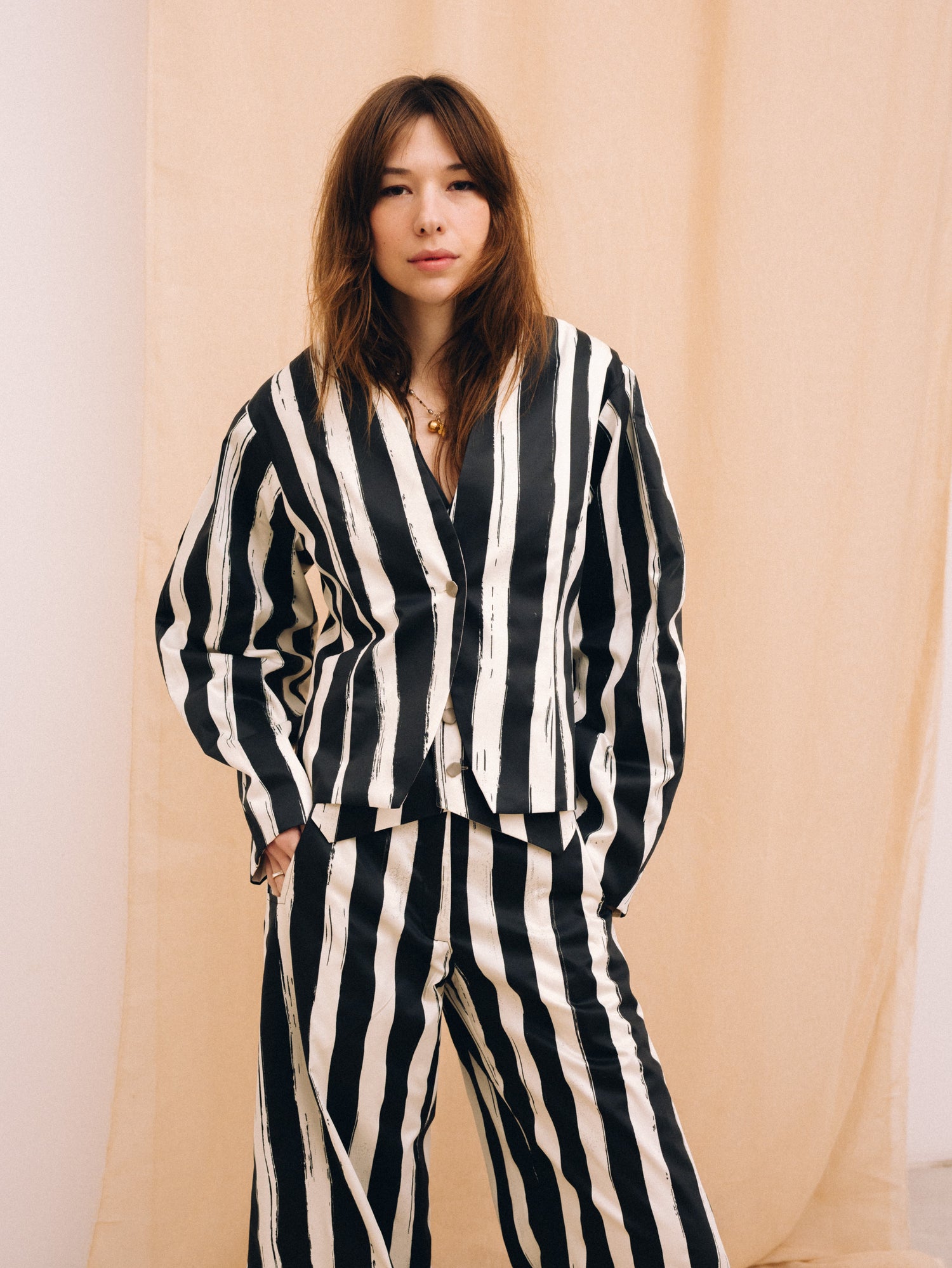 Natural and black striped women's jacket