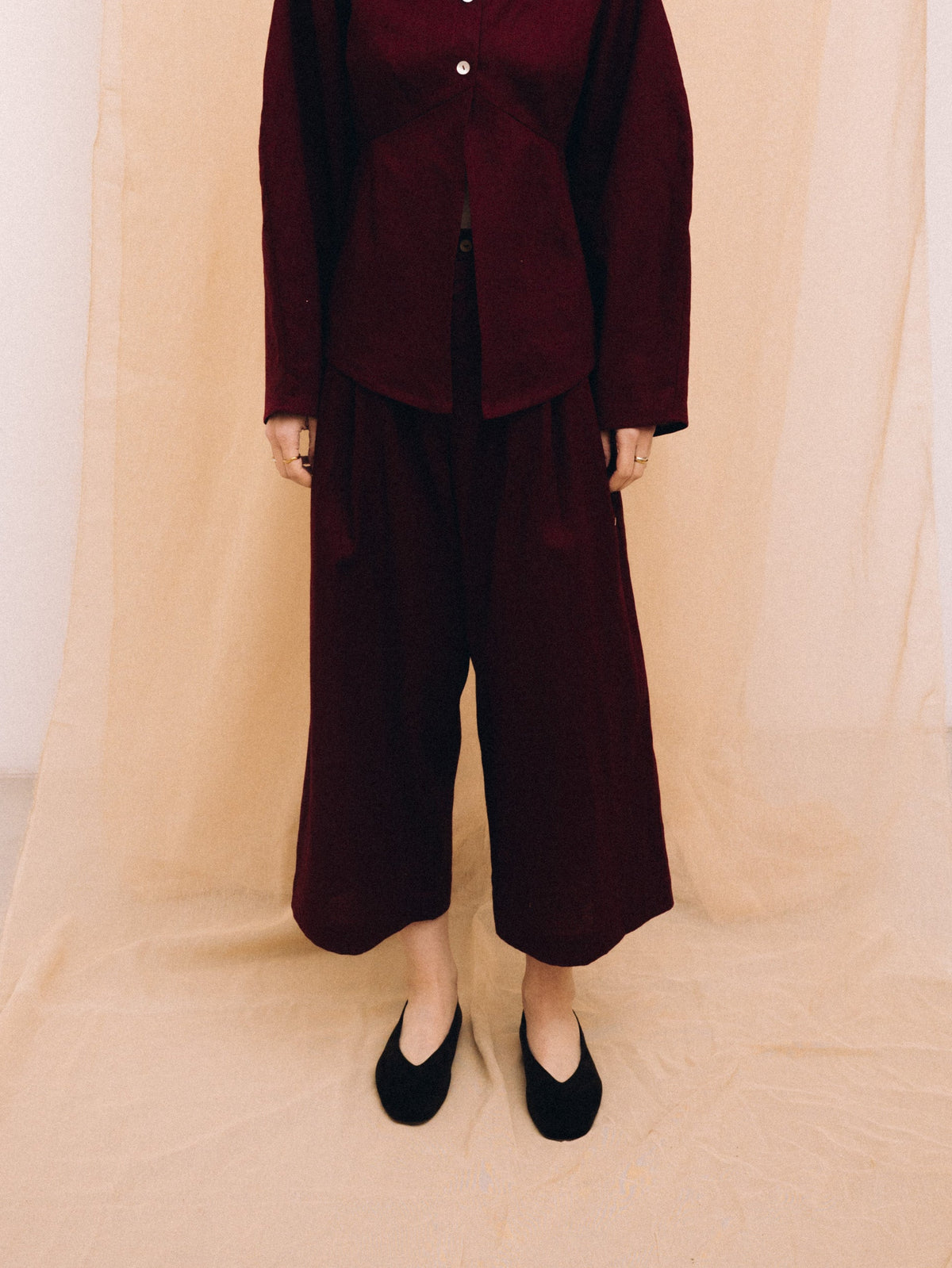 Burgundy linen women's culotte trousers