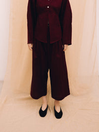 Burgundy linen women's culotte trousers