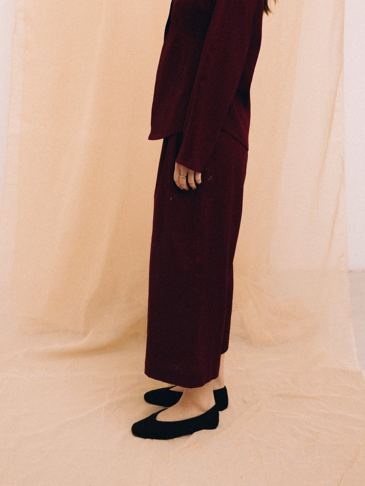 Burgundy linen women's culotte trousers