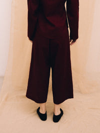 Burgundy linen women's culotte trousers