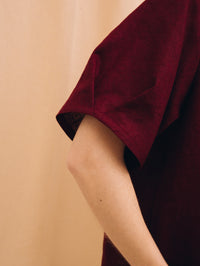 Burgundy linen women's short-sleeved blouse