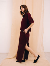 Burgundy linen women's maxi skirt