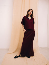 Burgundy linen women's maxi skirt