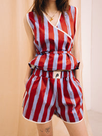 Purple and brown striped women's shorts