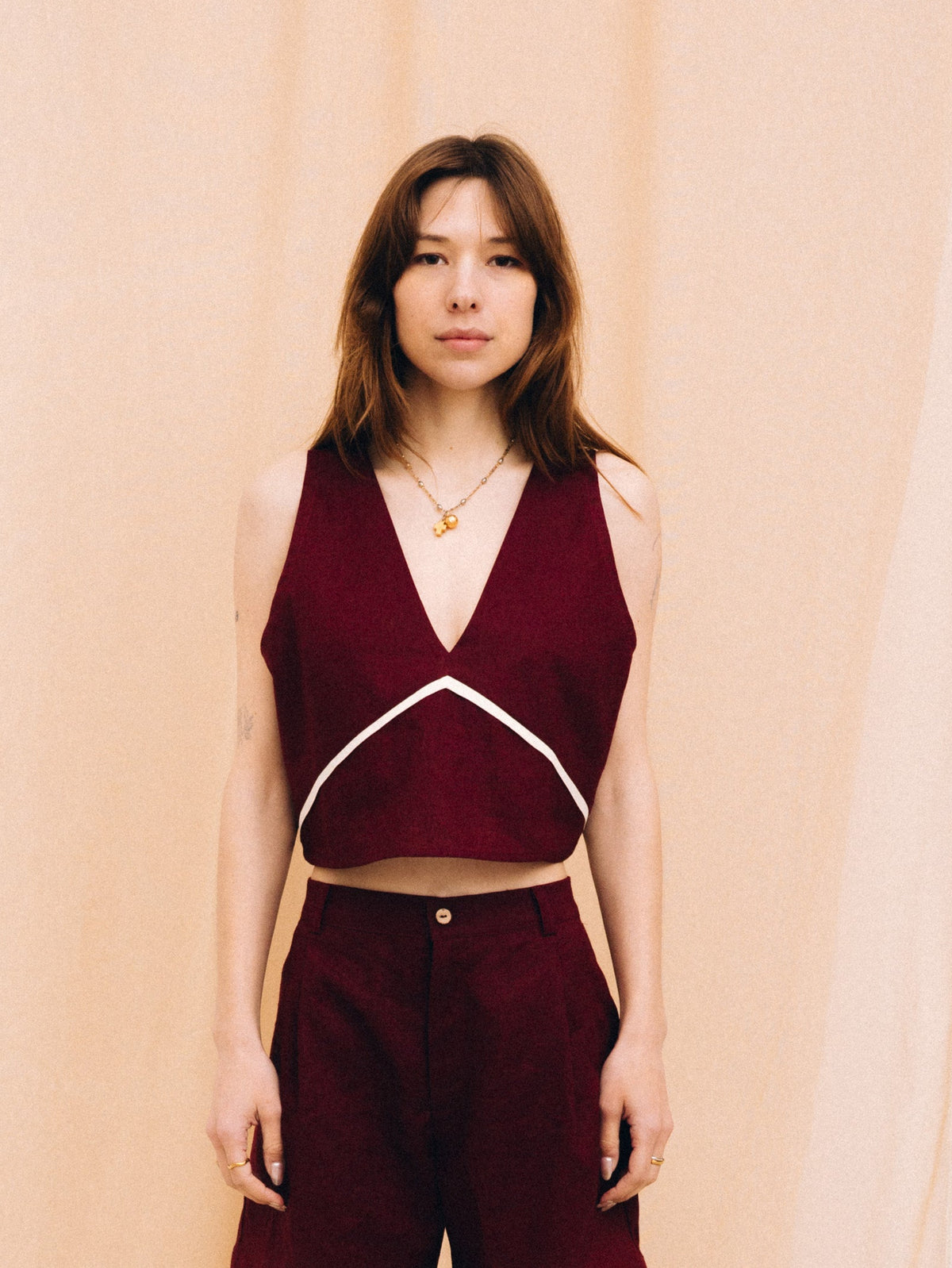 Burgundy linen top