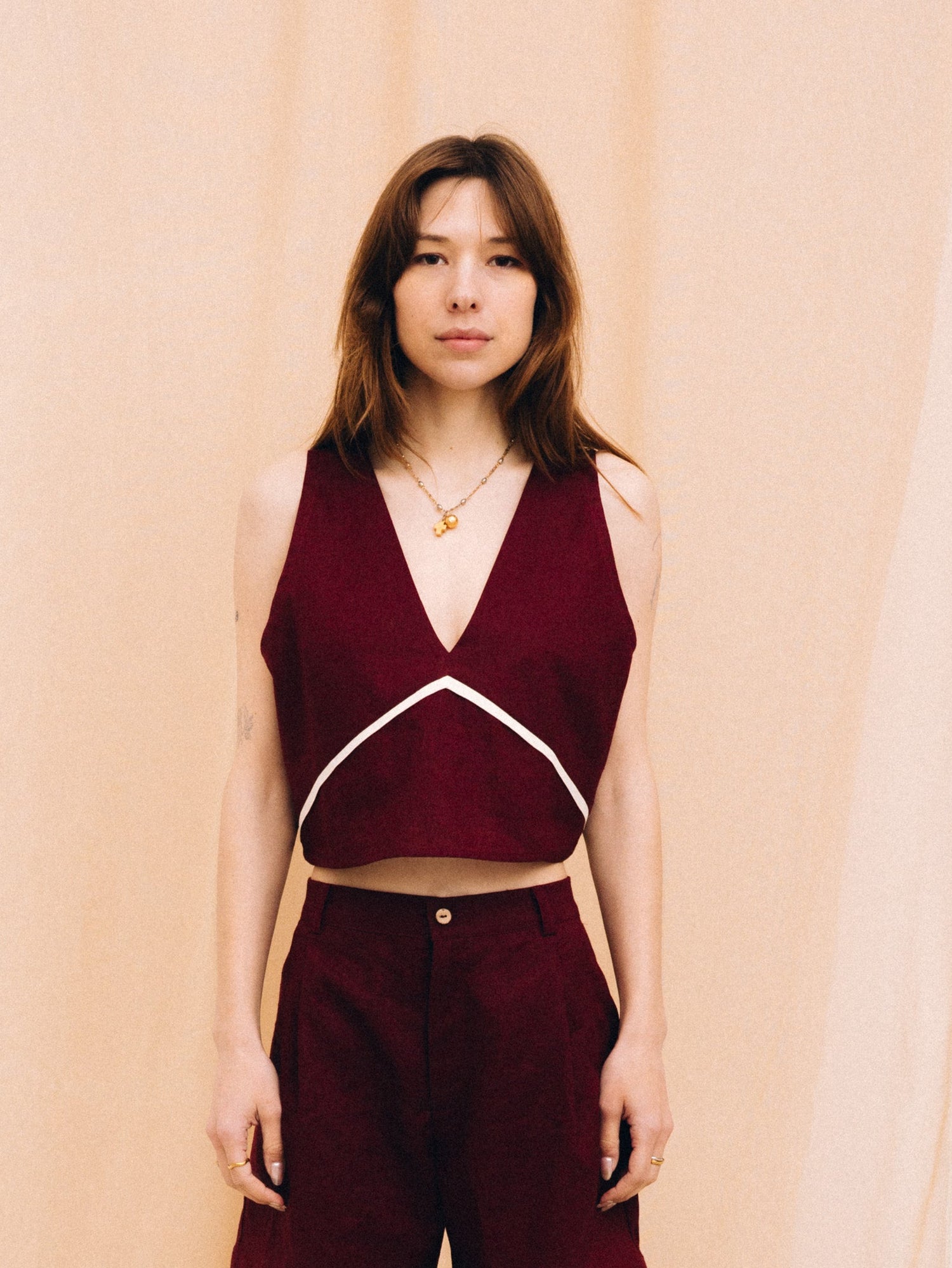 Burgundy linen top