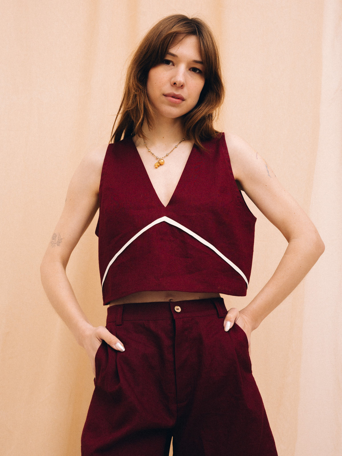 Burgundy linen top