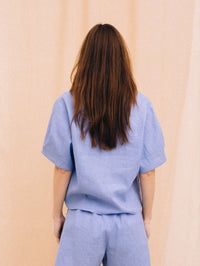 Purple linen women's short-sleeved blouse