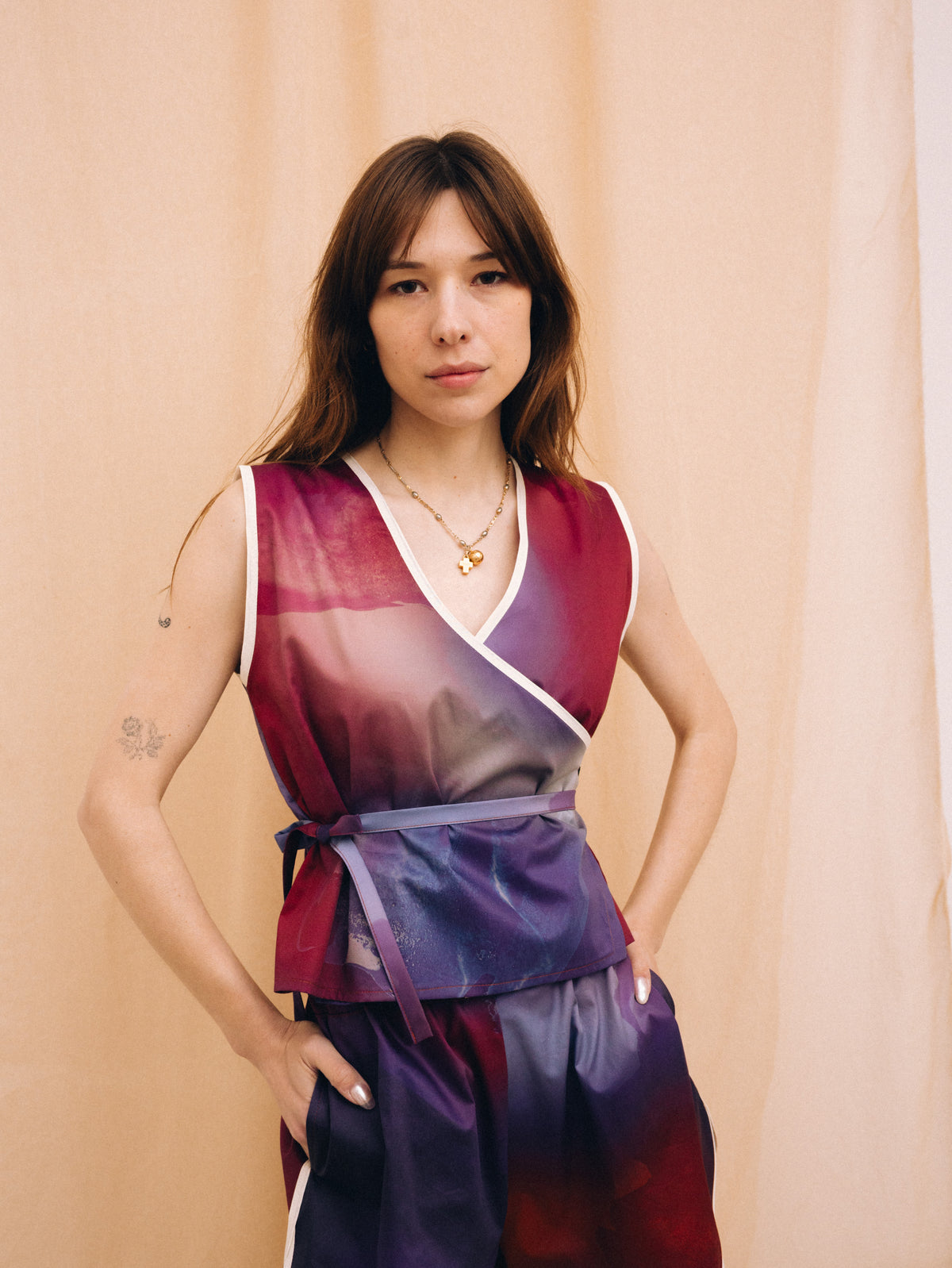 Burgundy Haze Overlap Women's Top