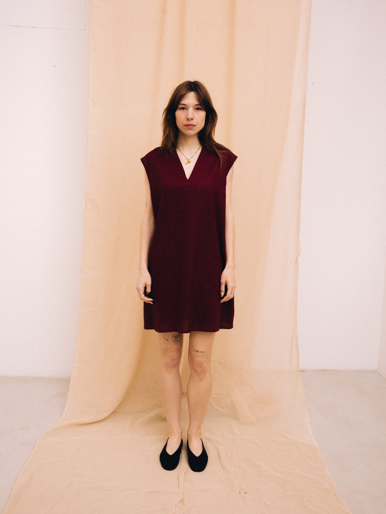 Burgundy linen women's tunic