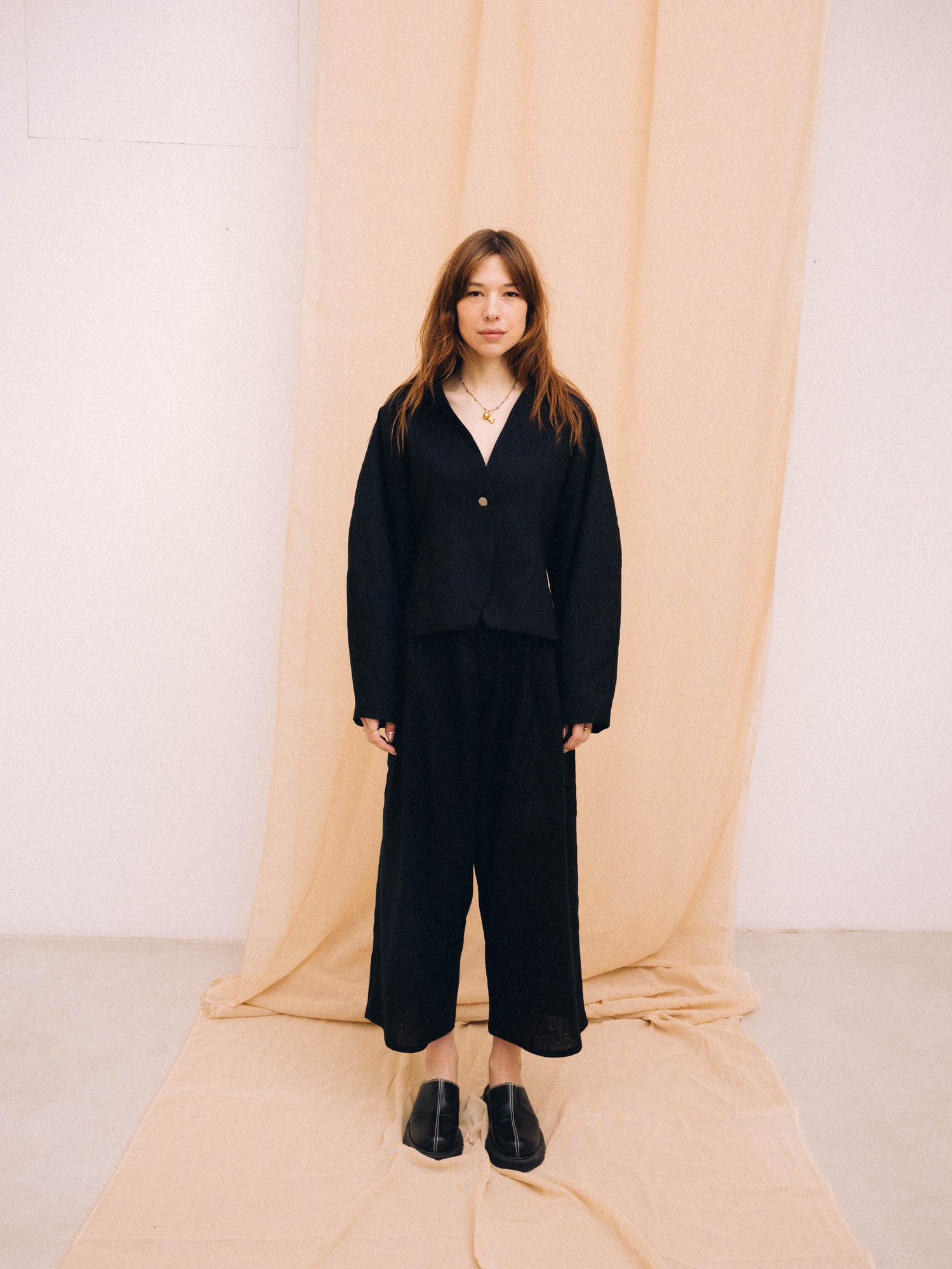 Black linen women's culotte trousers