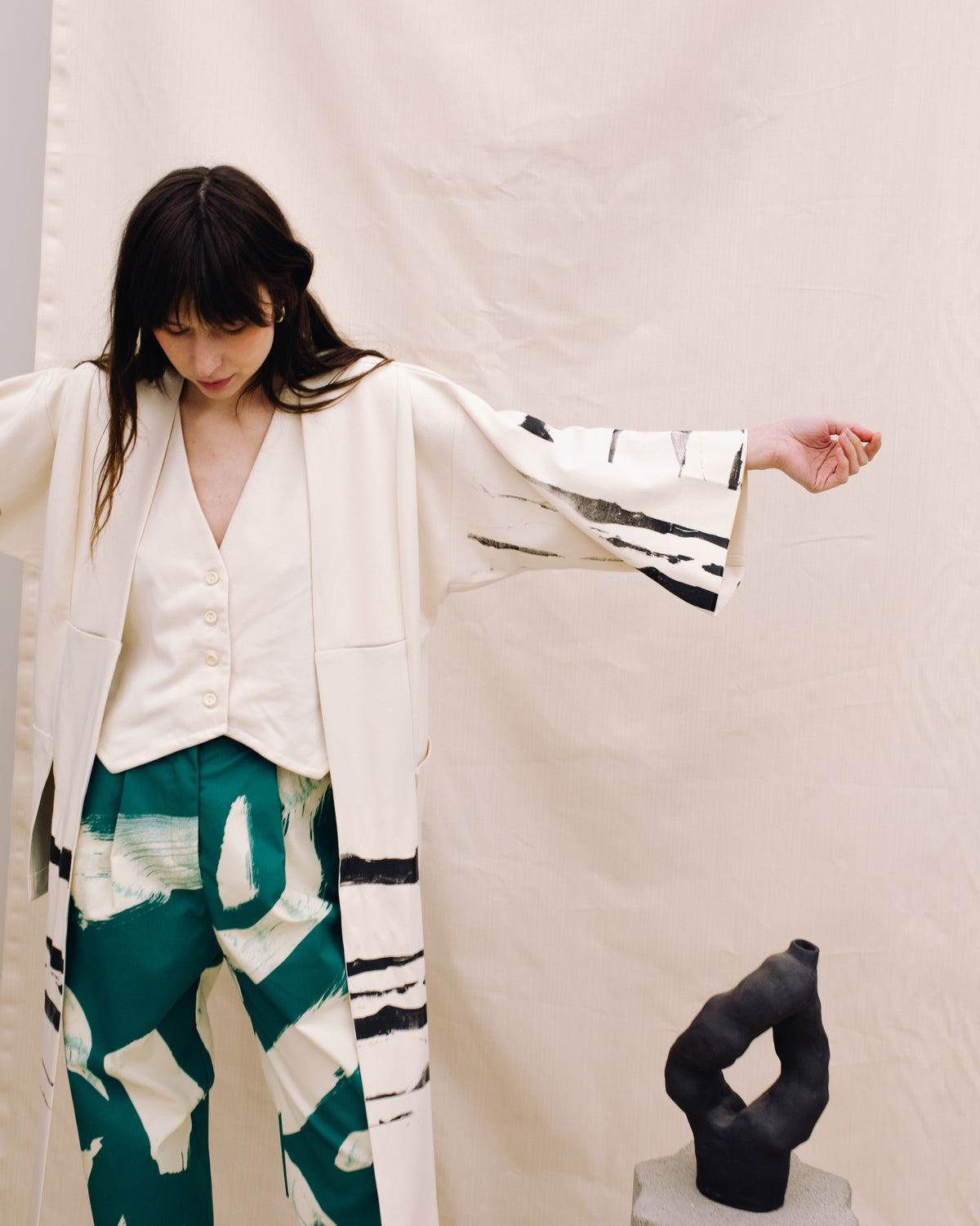 ZW brushmarks natural women's kimono