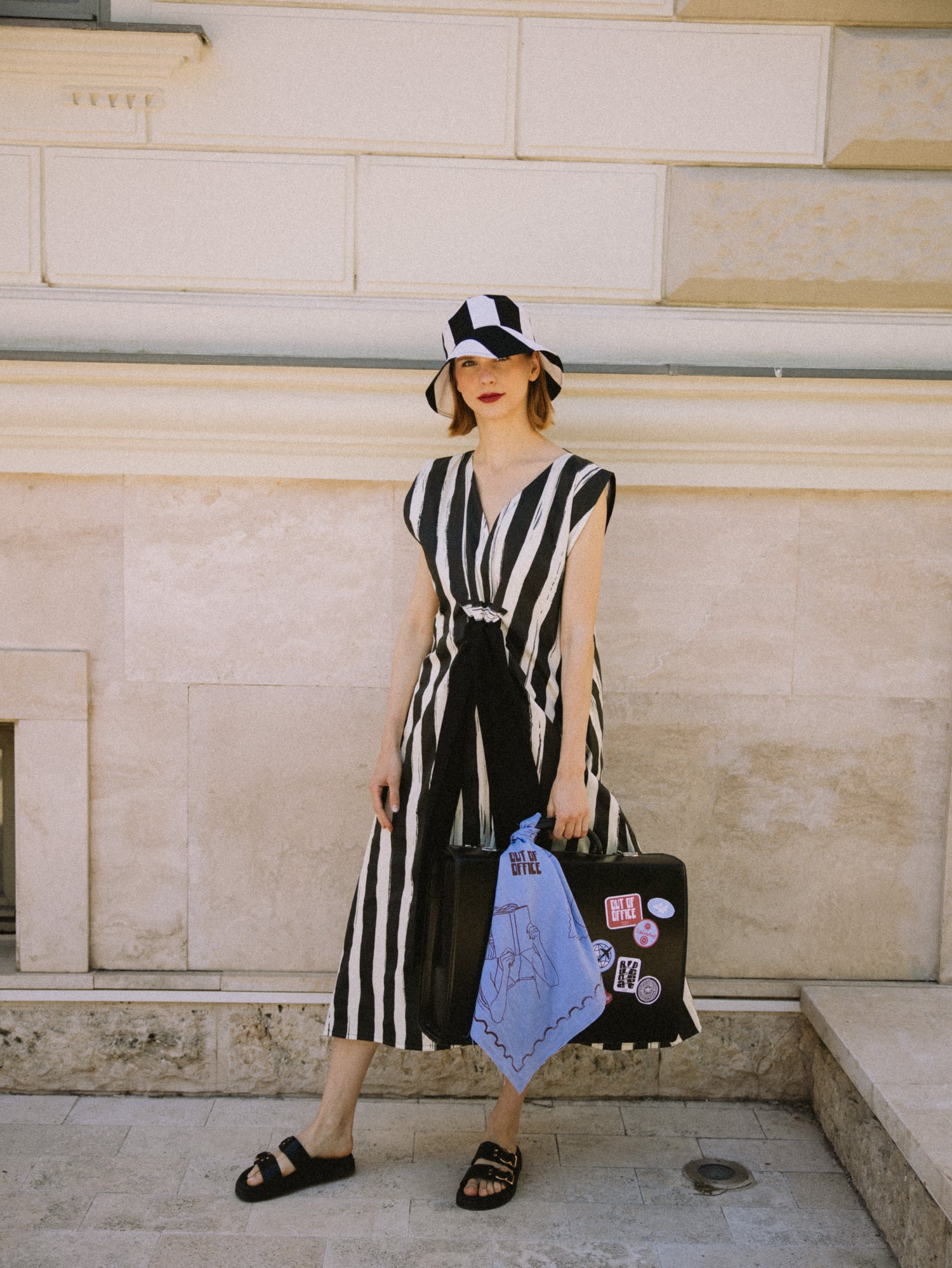 ZW natural-black striped midi dress