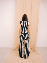 Natural black striped women's long barrel trousers
