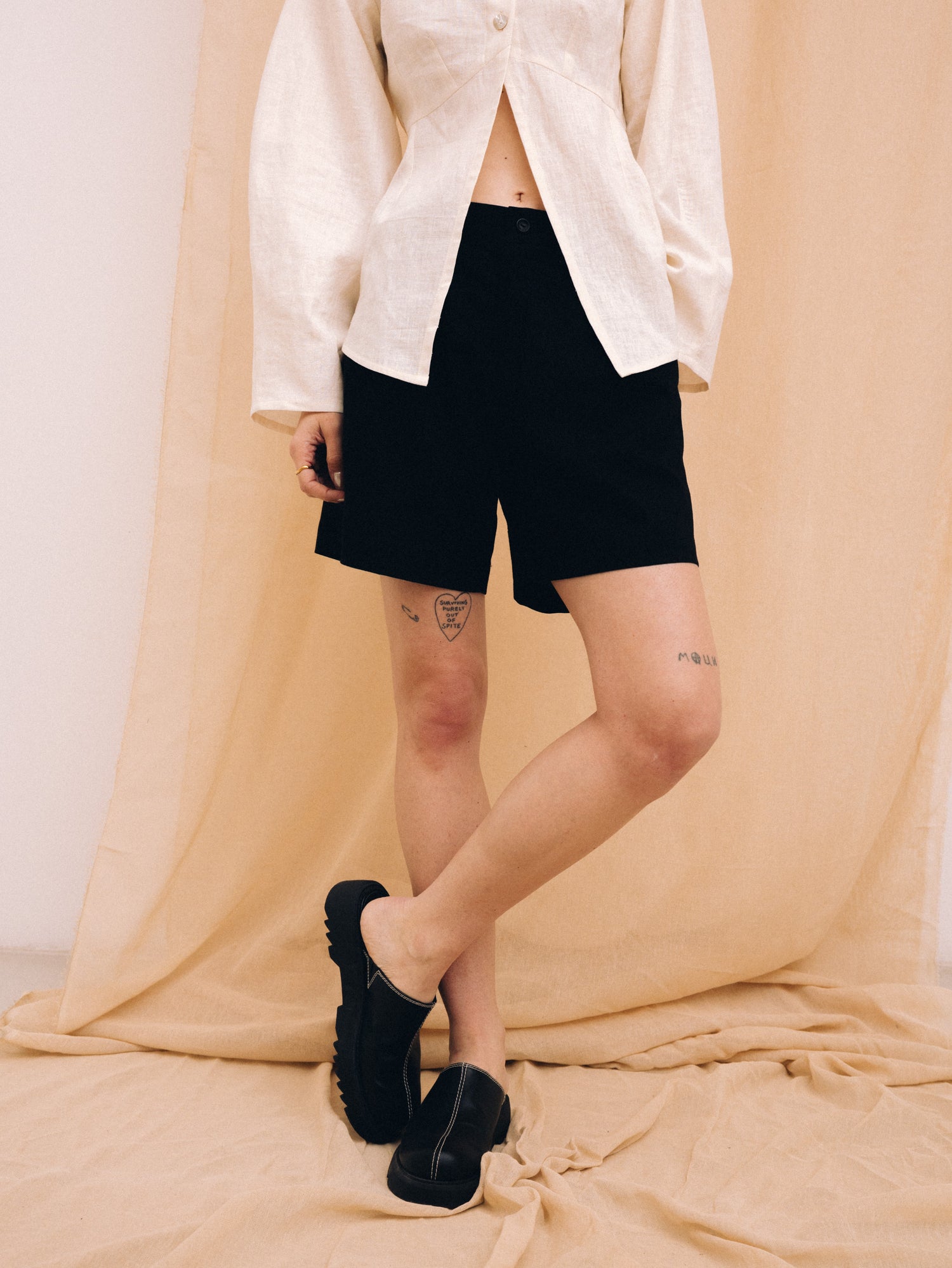 Black linen women's shorts
