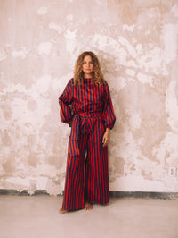 Purple-red striped loose women's pants