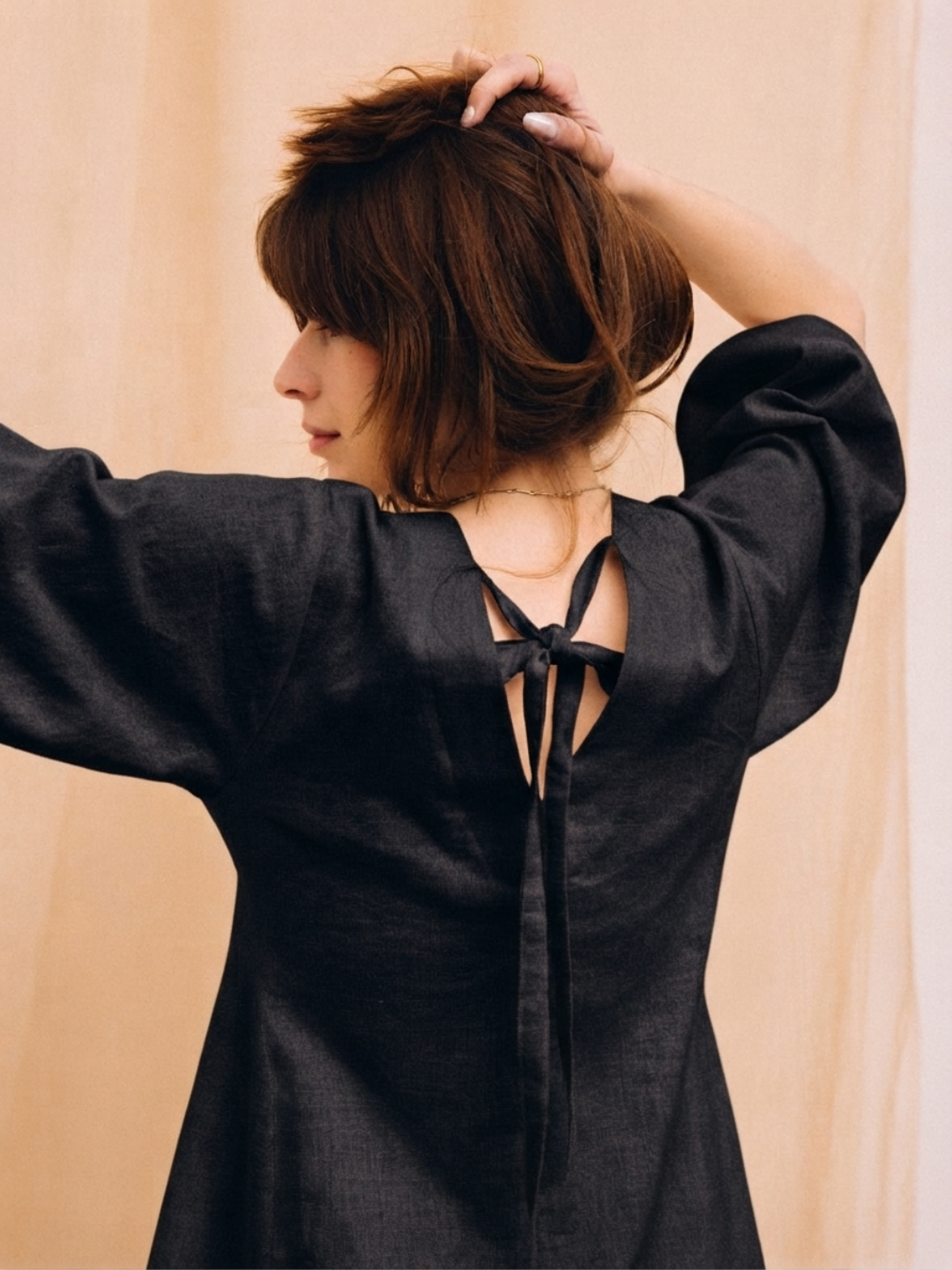 Black linen women's shirt dress