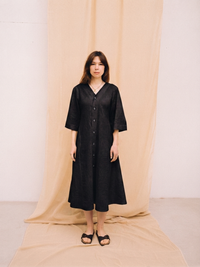 Black linen women's shirt dress