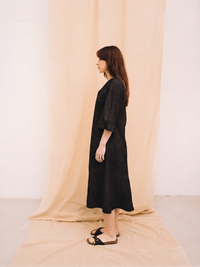 Black linen women's shirt dress