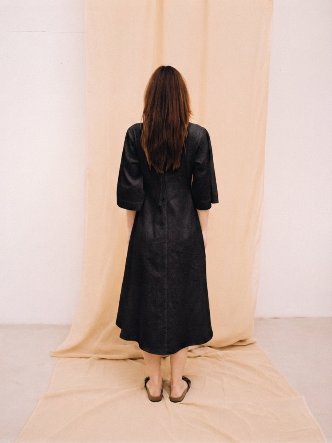 Black linen women's shirt dress