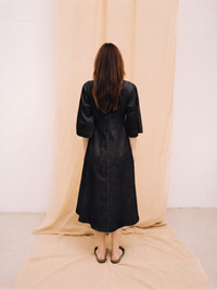 Black linen women's shirt dress