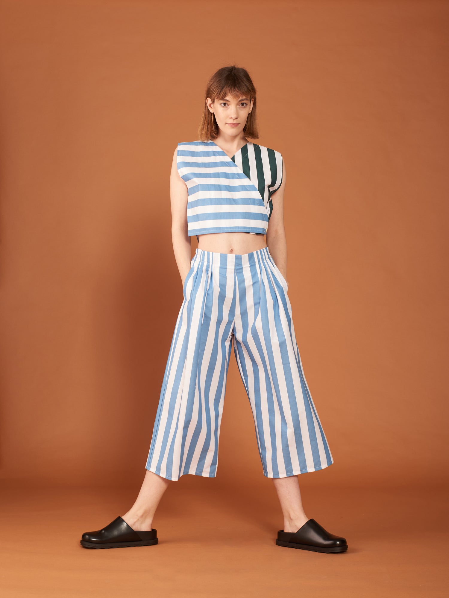 Color block striped overlapping women's top