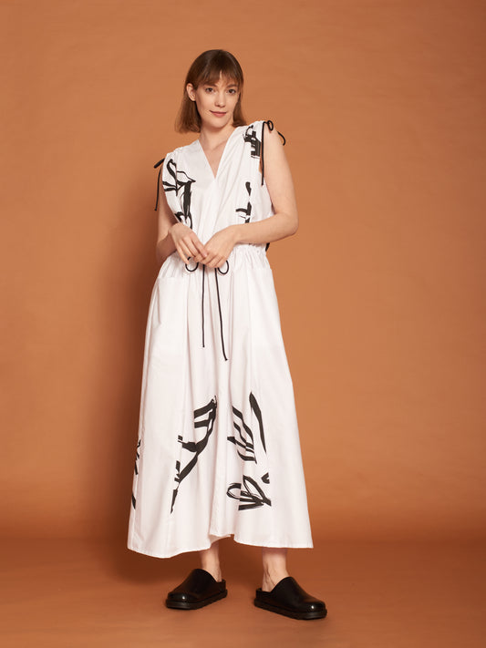 ZW white printed poplin maxi-dress