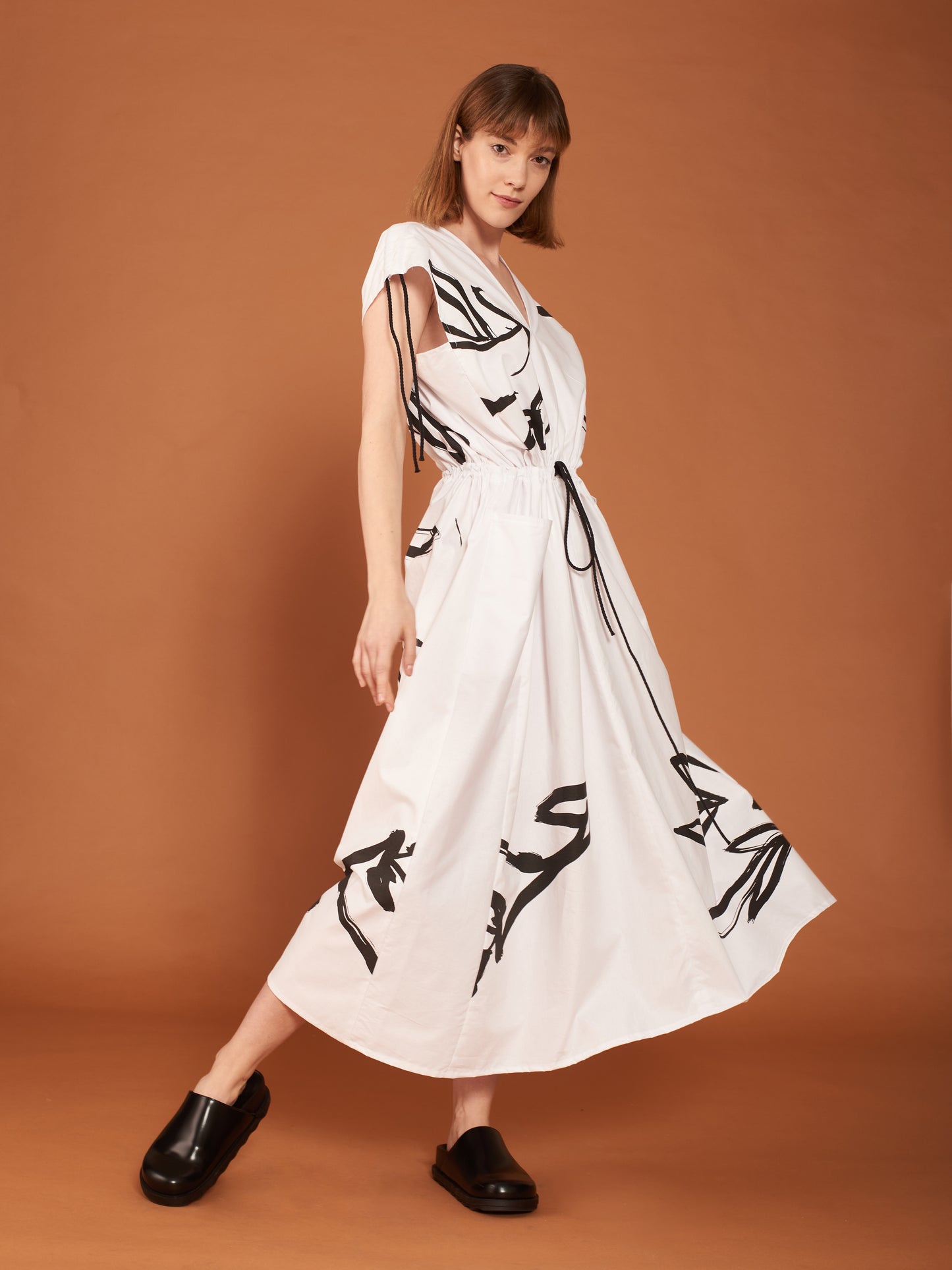 ZW white printed poplin maxi-dress