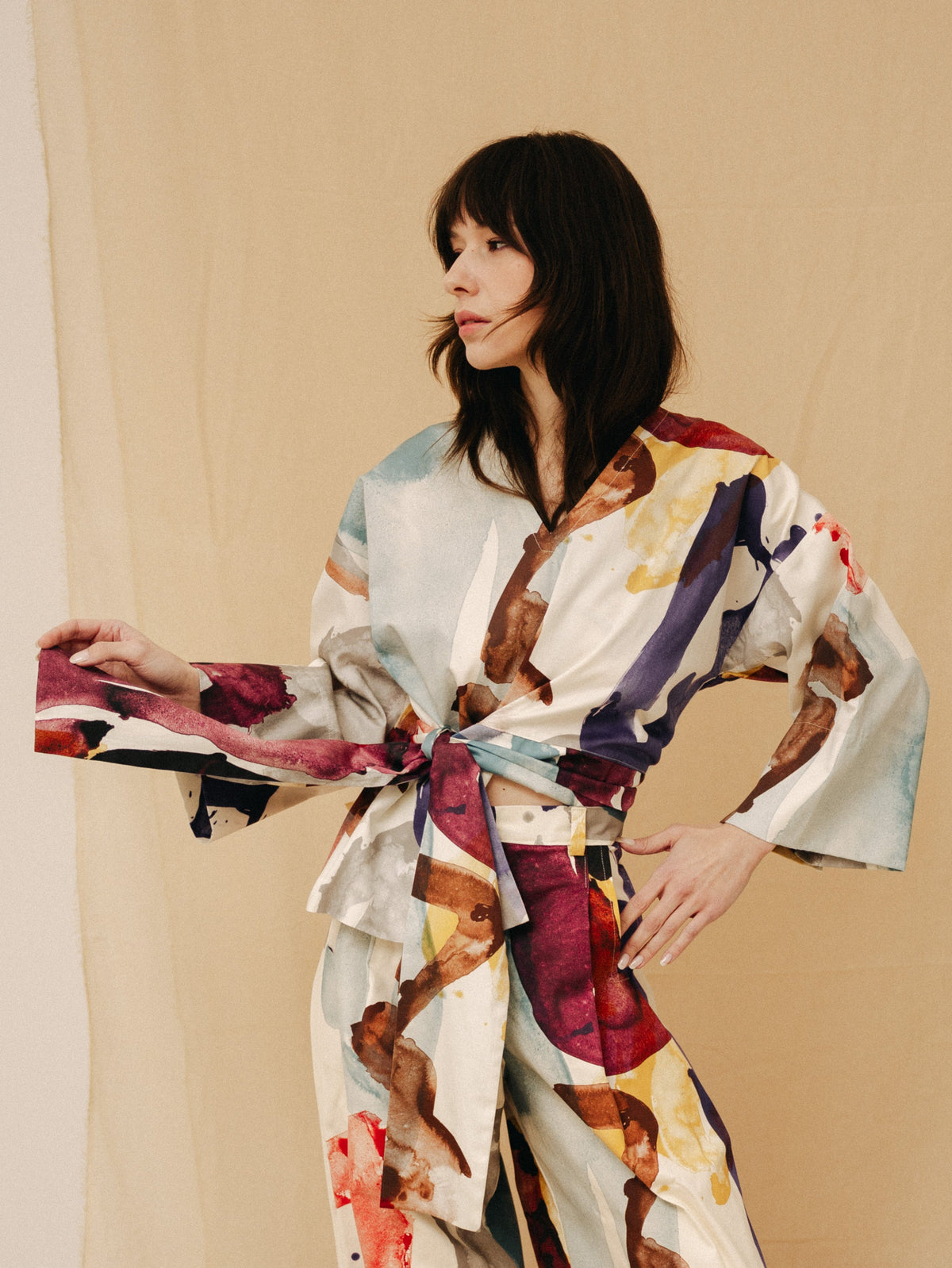 ZW Symbols V-neck tie-dye top