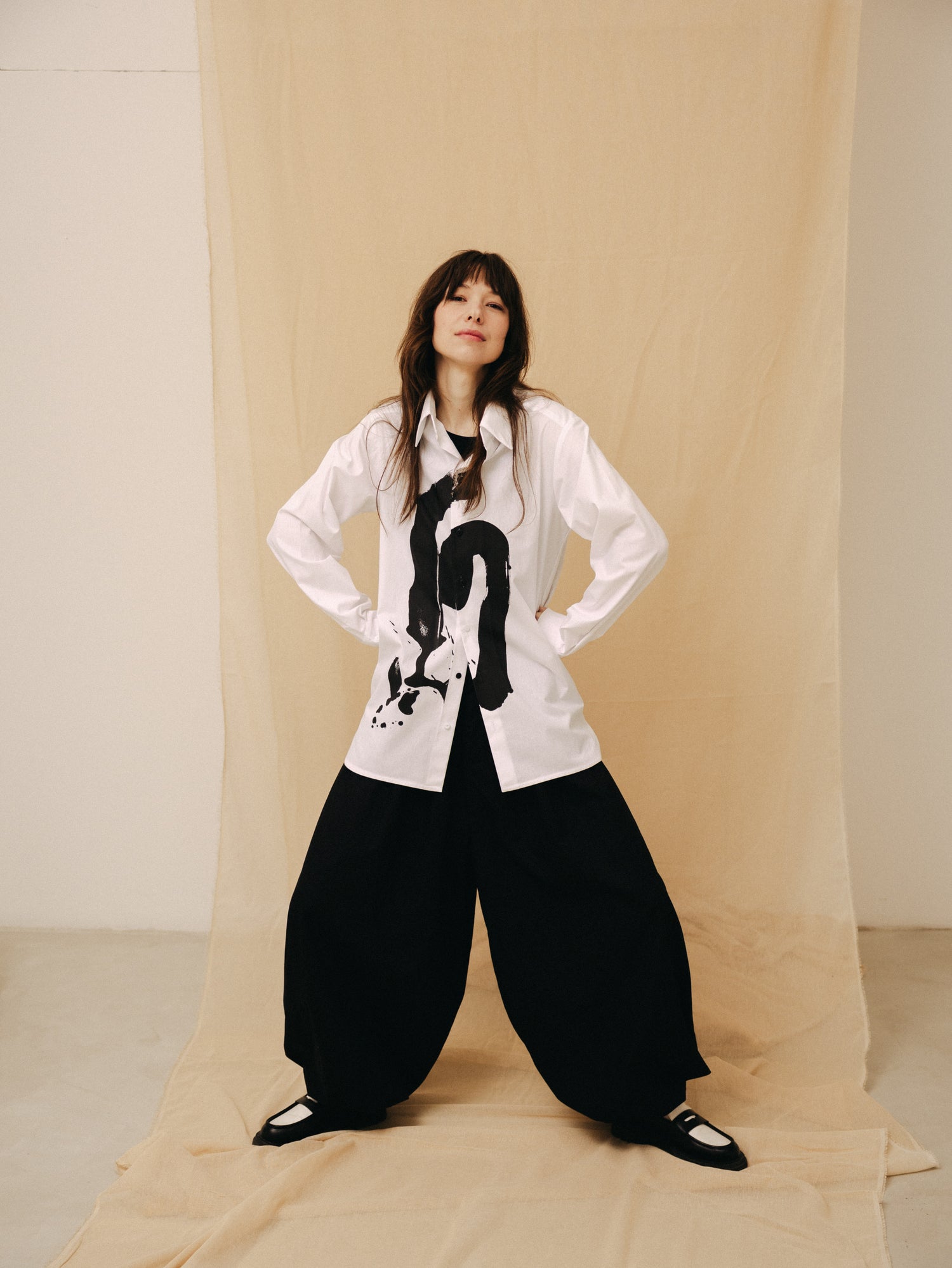 "Brush stain" fehér női oversized ing