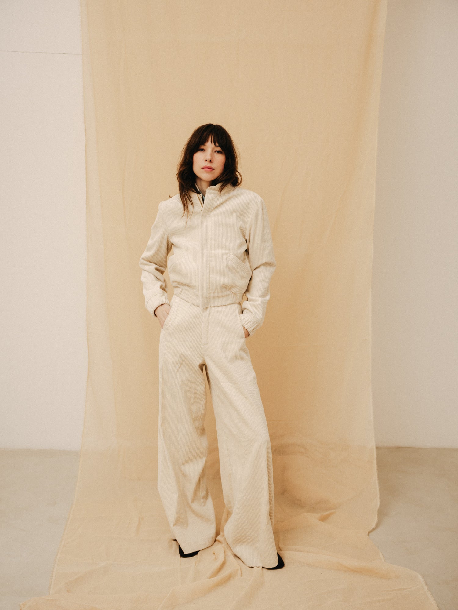 Ecru women's corduroy bomber jacket