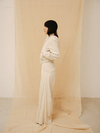 Ecru corduroy women's wide-leg pants