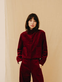 Burgundy corduroy short women's coat