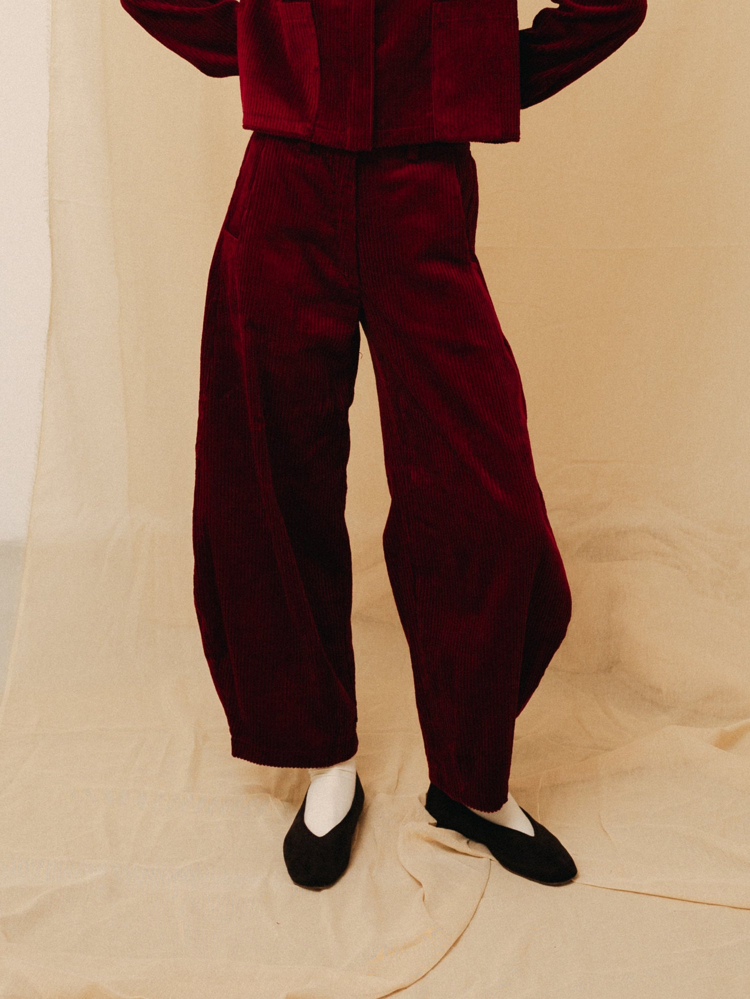 Burgundy corduroy barrel pants