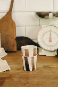 Striped natural brown small mug