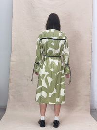 Sursaut natúr-zöld megkötős női midiruha - ARCHIVE