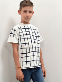 Grid white short-sleeved children's t-shirt