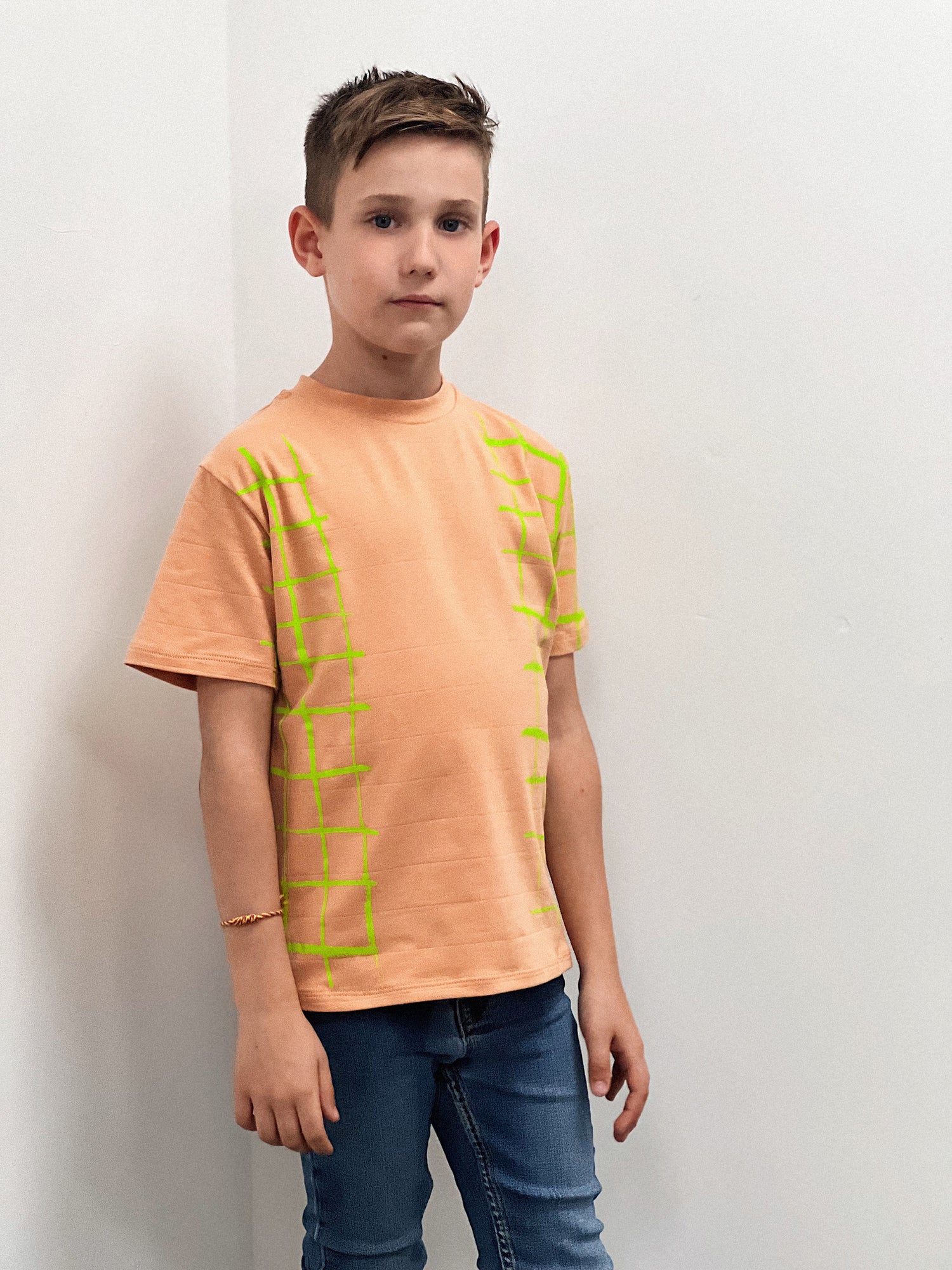 Grid orange short-sleeved children's t-shirt